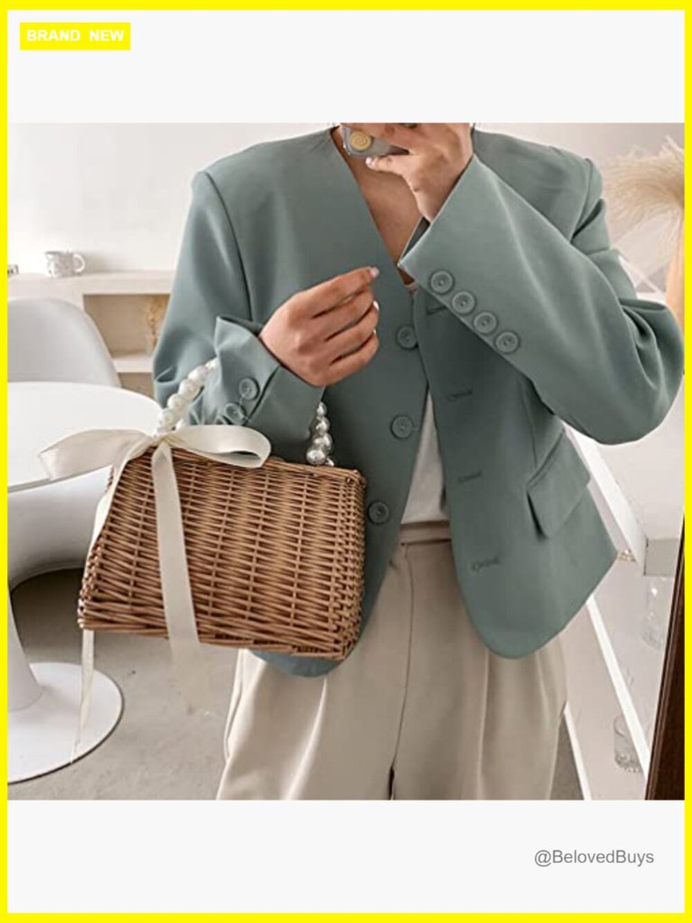 Pearl Straw Handbag with Drawstring Closure Small Tote for Women Summer Beach - Picture 7 of 7